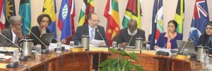 CARICOM’s Secretary General addressing the Community Council of Ministers meeting in Guyana, Friday.