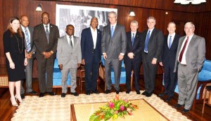 President David Granger and Ministers meeting with the ExxonMobil officials yesterday.