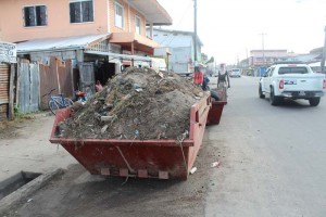 A skip-bin on Saffon Street, Charlestown yesterday filled with refuse, mostly sand.