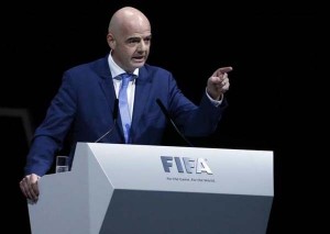 FIFA presidential candidate Gianni Infantino of Italy and Switzerland makes a speech during the Extraordinary Congress in Zurich, Switzerland February 26, 2016. (Reuters/Arnd Wiegmann)