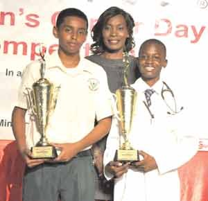Category winners Shamal Khan (left) and Patrick Thompson with the competition’s coordinator.