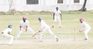 Leon Williams plays uppishly to square leg during his fighting 41 in a losing effort for UG yesterday.