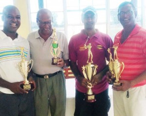 Top performers of the Prabudial Ramdial Memorial Golf tourney; from left: Brian Hackett, M. Solomon for Robert Hanoman, Mahesh Shivraj and Patrick Prashad.