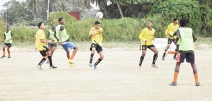Part of the action in yesterday’s round of matches in the Milo U-20 Schools Football Competition.