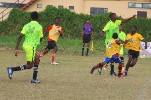 Part of the action in the final phase of round robin competition in this year’s Milo U-20 Schools Football Competition.