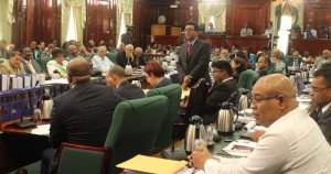 Opposition MP Anil Nandlall during his presentation yesterday. 