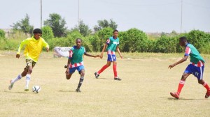 Action in the clash between North Ruimveldt and Houston on Sunday, at the Ministry of Education ground, Carifesta Avenue.