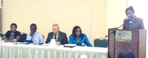 From left: Deputy Permanent Secretary of the Ministry of Public Health, Colette Adams; PAHO/WHO Representative in Guyana, Dr. William Adu-Crow; Public Health Minister, Dr. George Norton; Minister within the Ministry of Public Health, Dr. Karen Cummings and Director of Regional Health Services, Dr. Kay Shako.