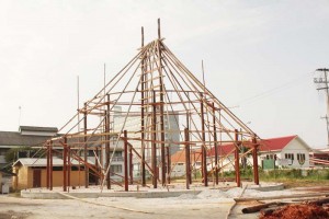 The current stage of the reconstruction of the Umana Yana in Kingston, Georgetown.