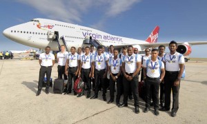 We are the World Champs! Members of the victorious West Indies U19 team shortly after their arrival in Barbados.