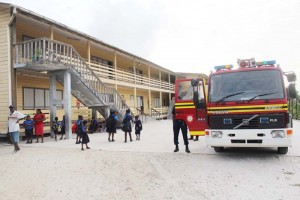 A fire truck inside the school’s compound yesterday.