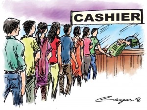 Bank Cashier. Illustration: Ratna Sagar Shrestha
