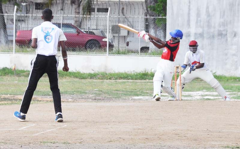 Adrian Hinds pulls during his top score for TSC yesterday against Saints.