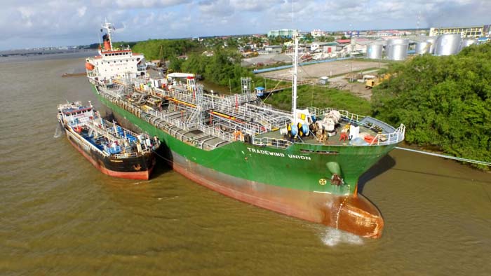 A shipment of oil from Trinidad on Thursday at GuyOil’s Providence facilities.
