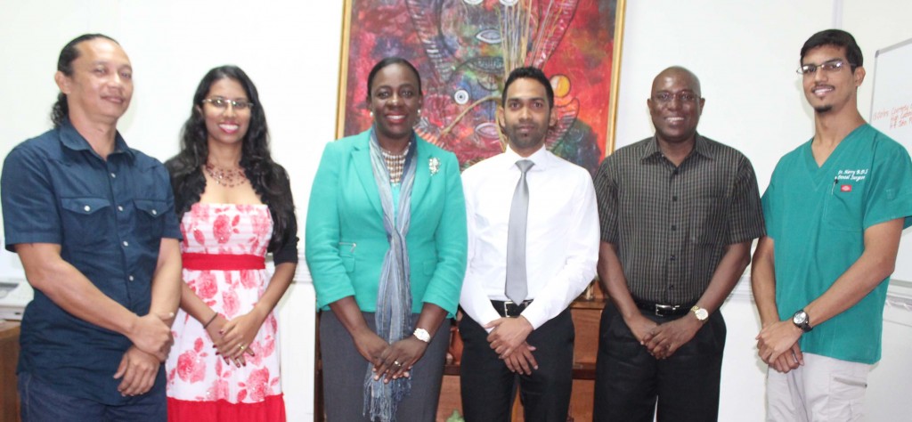  Minister Nicolette Henry & GSSF - Minister Nicolette Henry (3rd left) with some of the Directors of the GSSF Board: From left: Nicholas Hing, Vidushi Persaud, Trevor Bassoo, Steve Ninvalle and Pravesh Harry. 