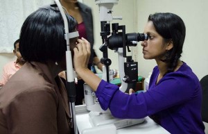 Eye nerve test being done