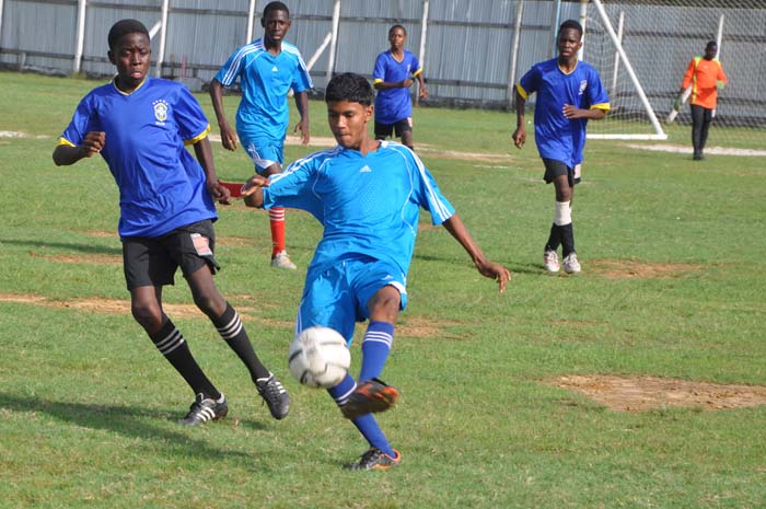 Action in the Soesdyke Falcons, BA Paradise Sc match on Saturday last at the Golden Grove ground.