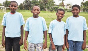 Agricola Red Triangle goal scorers from right, Kevon Cato, Raheem Matthews, Jamal Fyffe and Floyd Boyce.