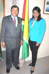 Founder of the Guyana Foundation Supriya Singh-Bodden and Minister of Indigenous Peoples’ Affairs Sydney Allicock.