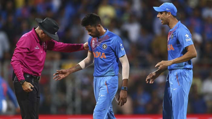 Hardik Pandya was the second bowler whose dismissal of Lendl Simmons was nullified by a no-ball © Getty Images