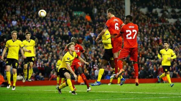 Liverpool’s Dejan Lovren scores their fourth goal. ( Reuters / Darren StaplesLivepic)