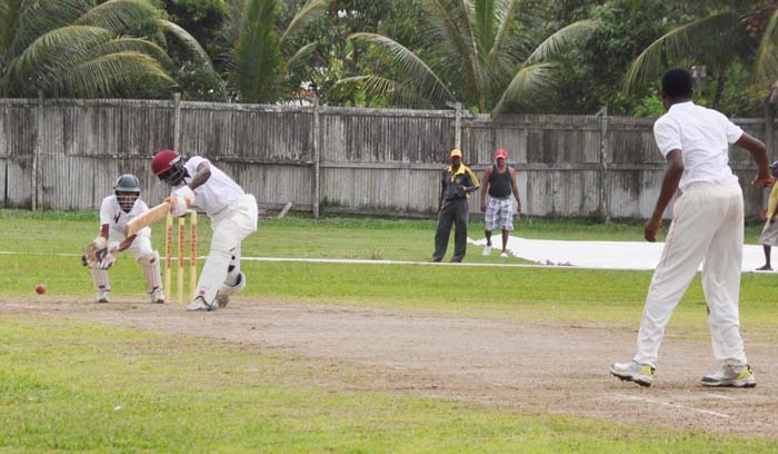 Man-of-the-Match Kevin St Clair who took 5-10 after driving for four in his top score of 33 at Wales yesterday.