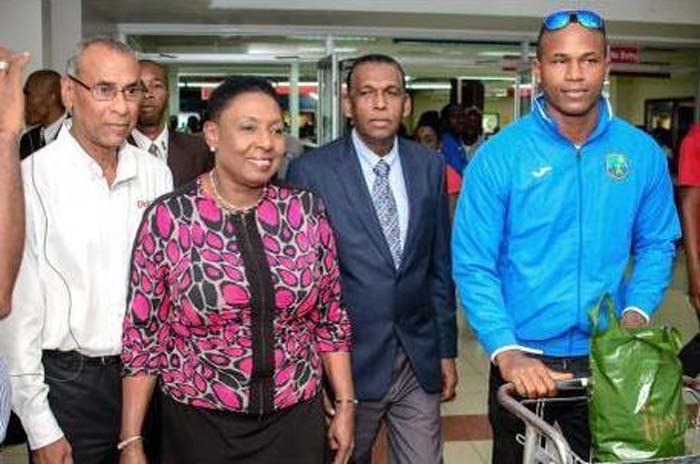 Samuels with JCA and other officials on his return home.