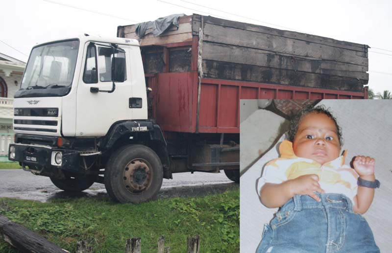 Five-month-old Randy Williams (inset) and the impounded truck.