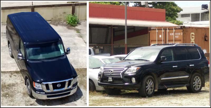 (At left) The Nissan mini-van and BaiShanLin’s Lexus SUV that was seized yesterday.