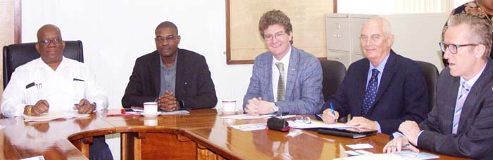 Ministers Winston Jordan and David Patterson, UK High Commissioner Greg Quinn and other representatives of the UK delegation during the meeting.