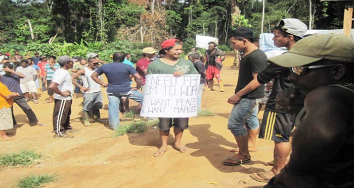 Local miners protesting the mining in Marudi Mountains area last year.