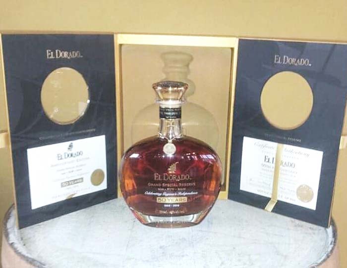 A bottle of the Special Reserve 50-year-old on display. 