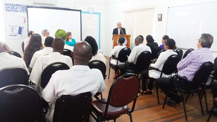 Public Health Minister George Norton addresses the opening of yesterday’s workshop.