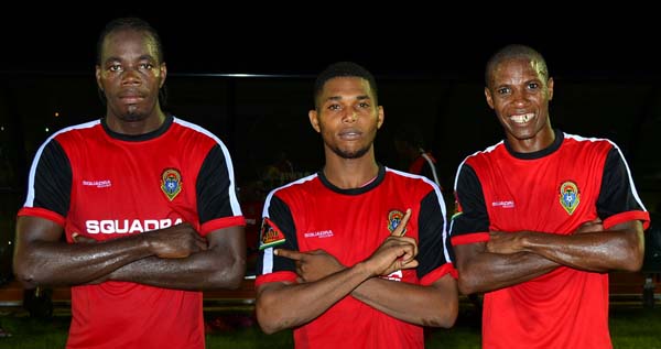 King Solomon Austin (left), Dwayne Lawrence (centre) and Anthony ‘Awo’ Abrams were on target for Alpha United.