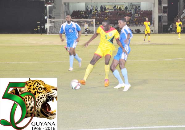 Golden Jaguar Devon Millington (#9) in action against Anguilla at the Providence Stadium will be featuring on Sunday for Guyana. (Franklin Wilson photo) 