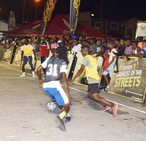 Part of the action on opening night of the Linden segment of the Guinness ‘Greatest of the Streets’ Futsal Competition.