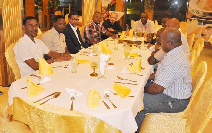 Basketball stakeholders meet at New Thriving Restaurant recently to discuss Guyana’s hosting of the CBC U-16 Championships.