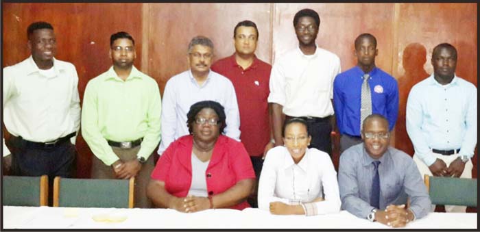 The new executive following the recent election. Front (from left): Grace McCalman, Cristy Campbell, Nigel Niles.  Back row (from left): Oswin Coggins, Asif Subhan, Ramesh Seebarran, Nicholas Young, Jamal Goodluck, Leroy Chapman, Robert Bostwick.
