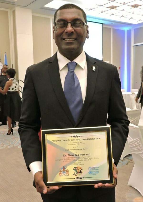 Awarded by PAHO/WHO for his outstanding performance in the health sector. 