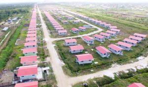 An aerial view of the troubled 1000 Homes project, at Perseverance, behind Providence, East Bank Demerara.