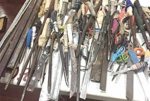 Arms cache: Improvised weapons seized  from prisoners