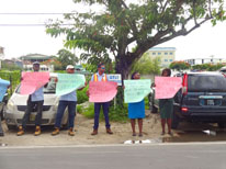 A section of the Protesters in front of GTT's Head Office on Brickdam