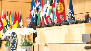 The ILO conference, which Government did not send representatives to. Here, Director General of the ILO, Guy Ryder, addresses the gathering. 