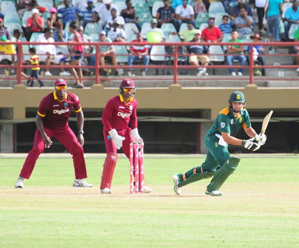Rilee Rossouw sets off for a run after turning the ball on the onside. Zaheer Mohamed. 