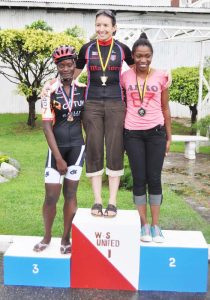 Top three females from 2015! Claire Fraser-Green is flanked by Marica Dick and Toshwanna Doris.  