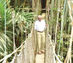 President David Granger became the first sitting Head of State to cross the Canopy Walkway at Iwokrama