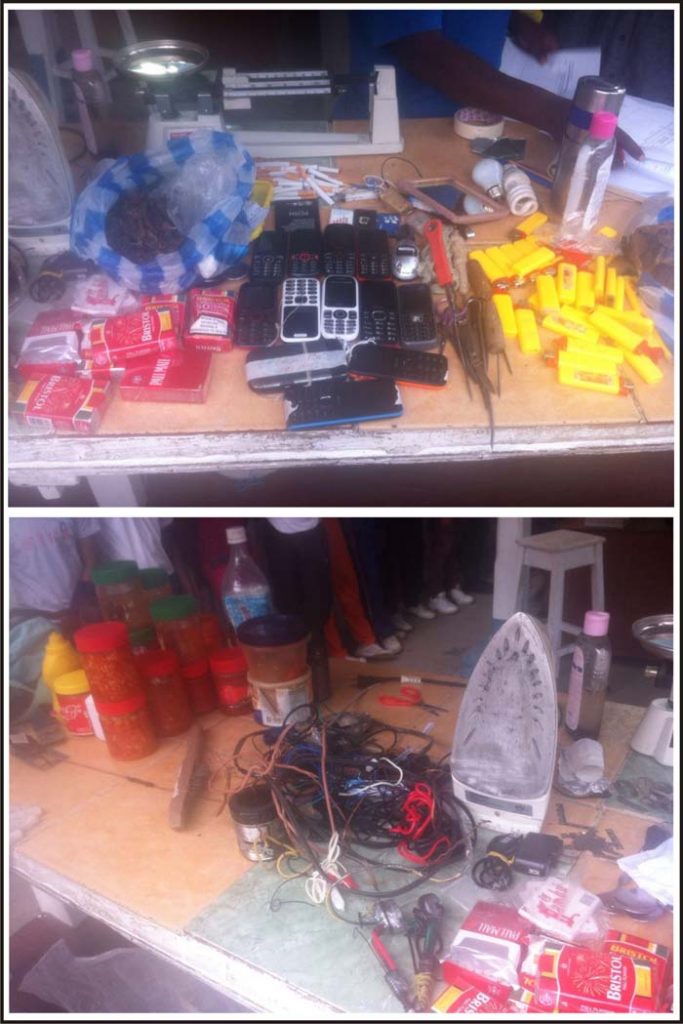 Some of the items that were confiscated during a prison search at the New Amsterdam Prison yesterday.
