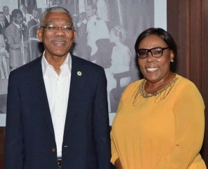 President David Granger and Ms. Esther Griffith at the Ministry of the Presidency.