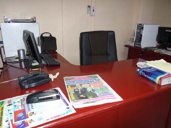 Dale’s work station; the emptiness of that chair stimulates emptiness in the hearts of colleagues who worked with him for years.