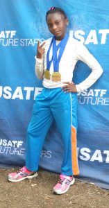 Kcaysha Medas King displays her medals following her latest win at the Hershey’s Outdoor Championships in Pennsylvania. 